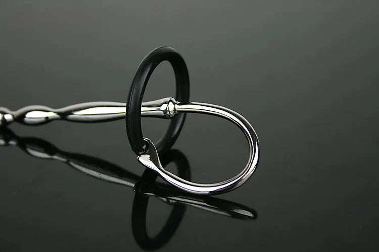 8*80mm stainless steel urethral stretching penis plug with silicone cock ring A608