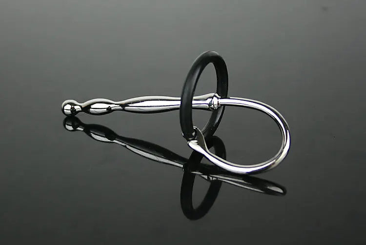 8*80mm stainless steel urethral stretching penis plug with silicone cock ring A608