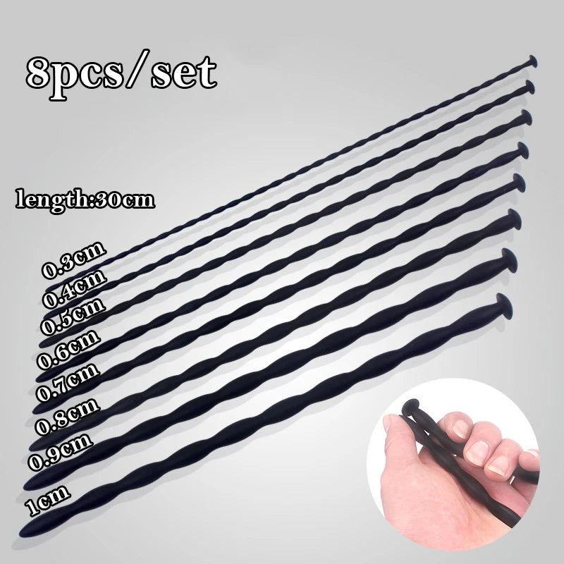 8pcs/Set Silicone Long Penis Plug Urethral Sound Penis Stimulation Urethral Dilators Plug Sounding Rod Adult Sex Toys For Men