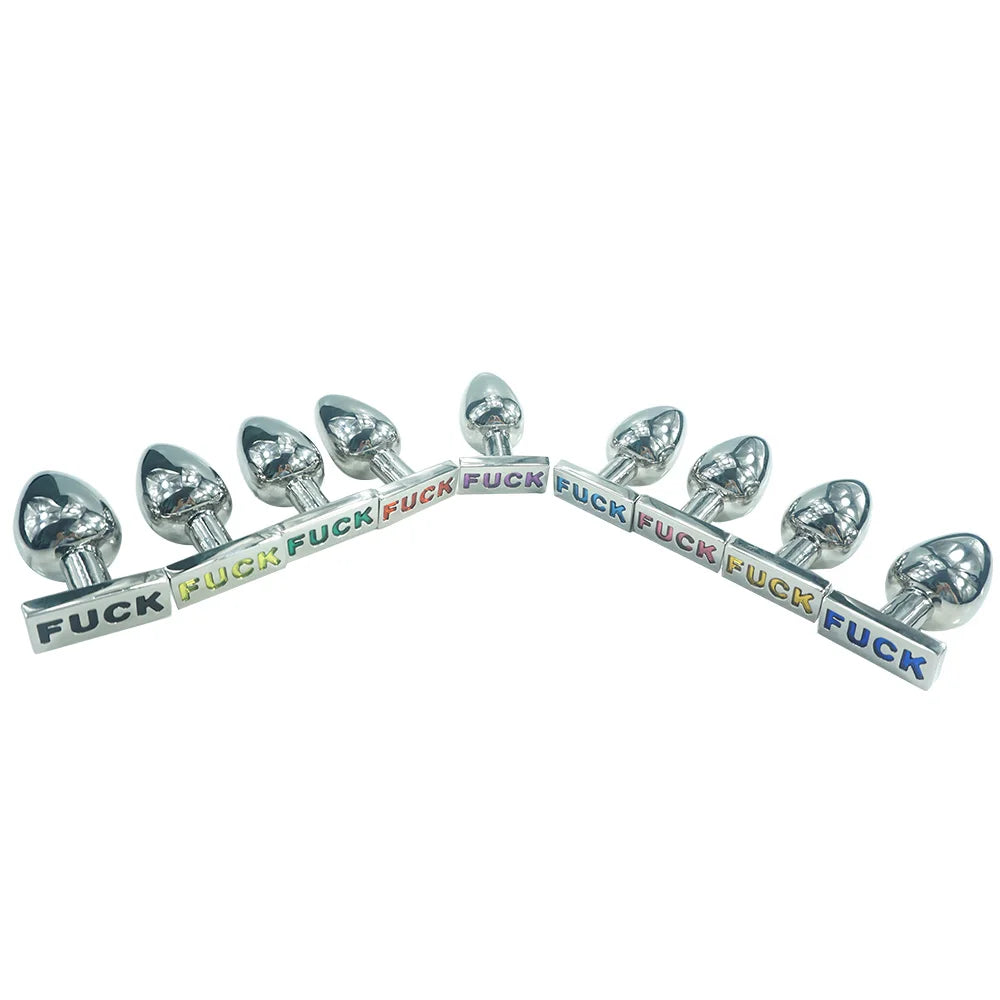 9 color stainless steel special letter anal butt plug metal anal beads fetish chastity insert new sex toys for men and women