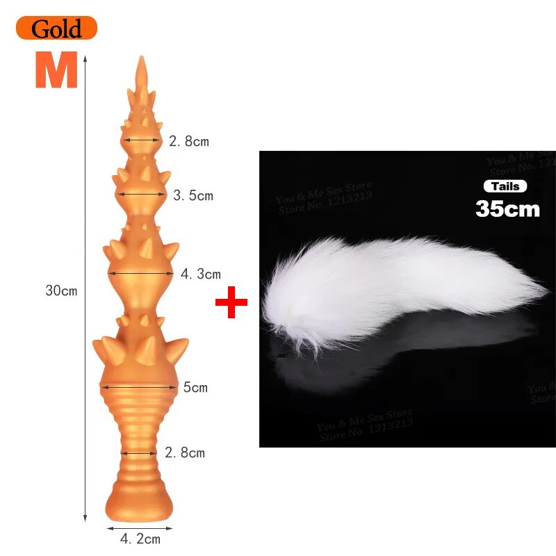 95cm Extra Long Tail Wolf Teeth With Thorn Anal Plug Beads Huge Dildos Anus Balls Dilator Adult Erotic Sex Toy COSPLAY Role Play