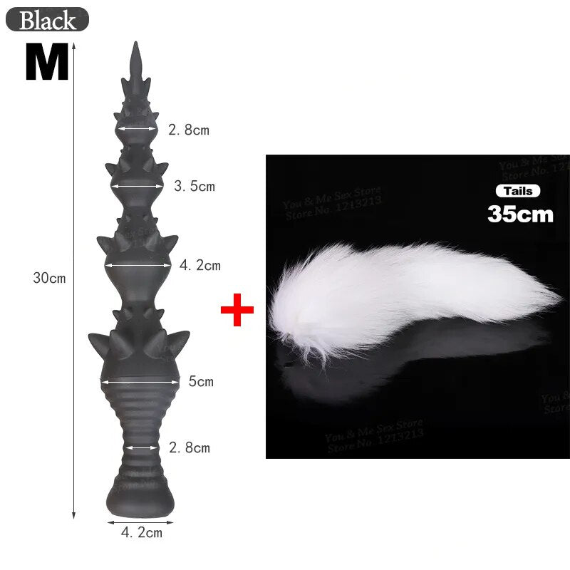 95cm Extra Long Tail Wolf Teeth With Thorn Anal Plug Beads Huge Dildos Anus Balls Dilator Adult Erotic Sex Toy COSPLAY Role Play