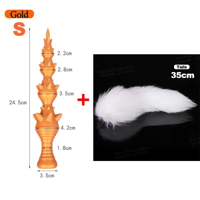 95cm Extra Long Tail Wolf Teeth With Thorn Anal Plug Beads Huge Dildos Anus Balls Dilator Adult Erotic Sex Toy COSPLAY Role Play