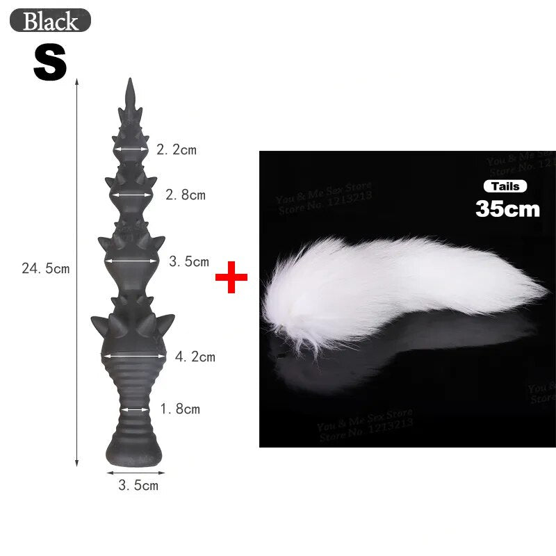 95cm Extra Long Tail Wolf Teeth With Thorn Anal Plug Beads Huge Dildos Anus Balls Dilator Adult Erotic Sex Toy COSPLAY Role Play