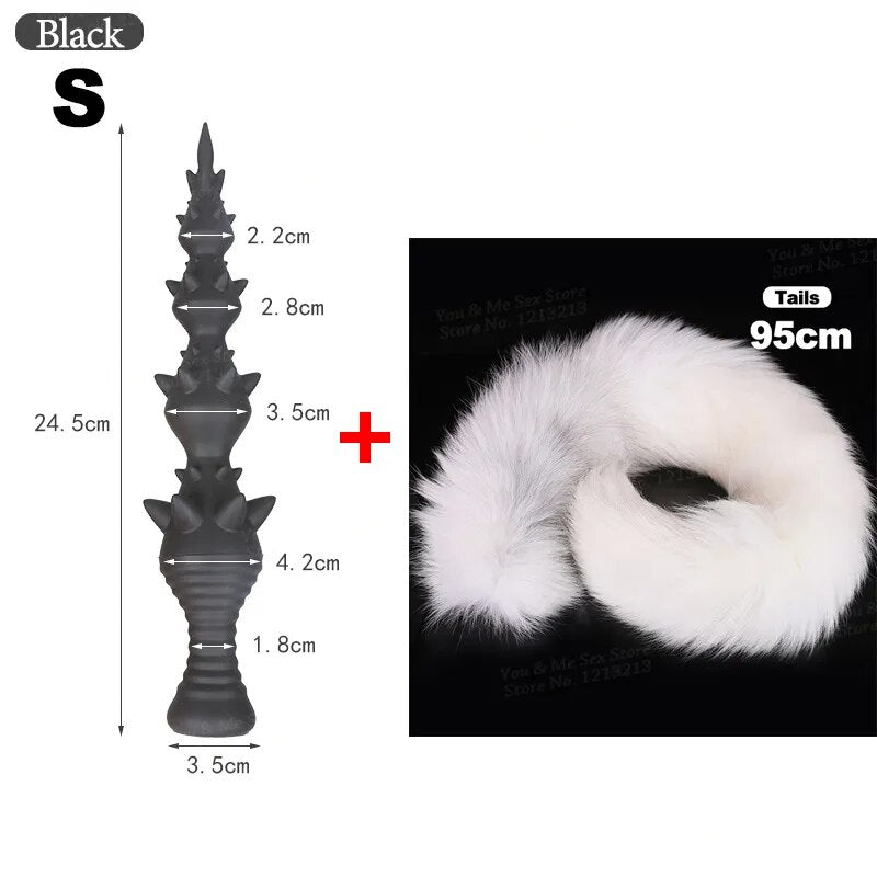 95cm Extra Long Tail Wolf Teeth With Thorn Anal Plug Beads Huge Dildos Anus Balls Dilator Adult Erotic Sex Toy COSPLAY Role Play