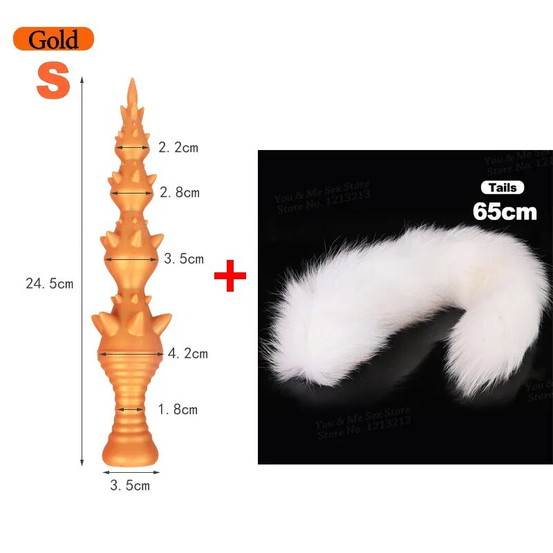 95cm Extra Long Tail Wolf Teeth With Thorn Anal Plug Beads Huge Dildos Anus Balls Dilator Adult Erotic Sex Toy COSPLAY Role Play