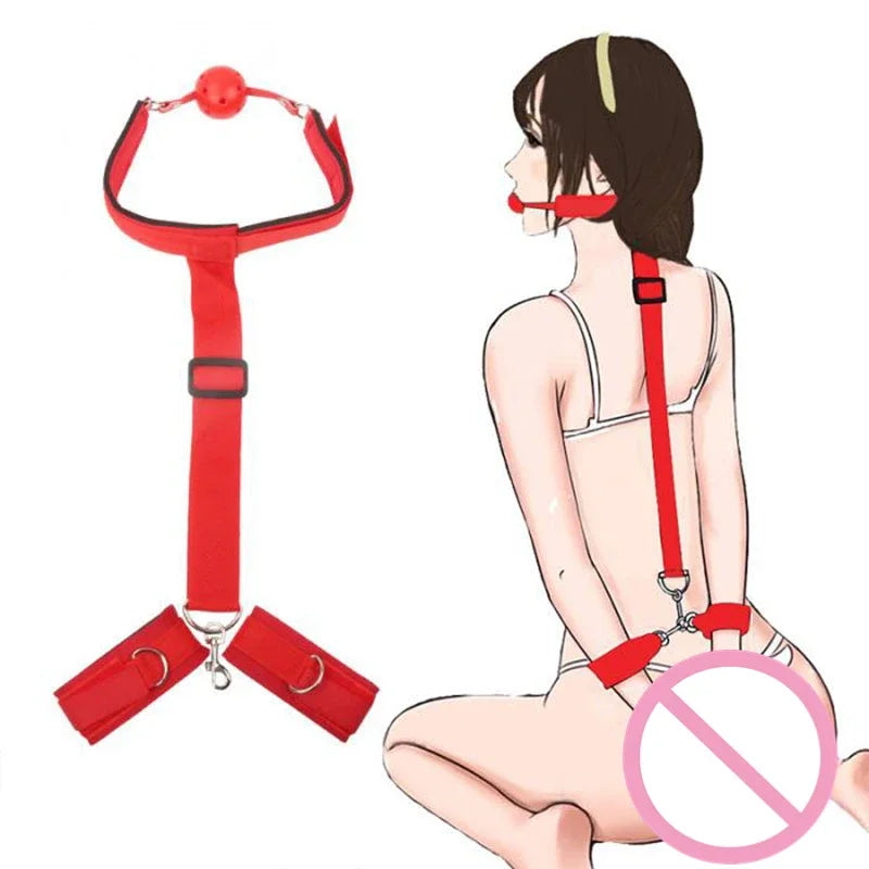 Adjustable Handcuffs Ankle SM Sex Toys Woman Cuffs Collar Wrist Mouth Gag Erotic Bdsm Bondage Set Restraint Adult Game Products