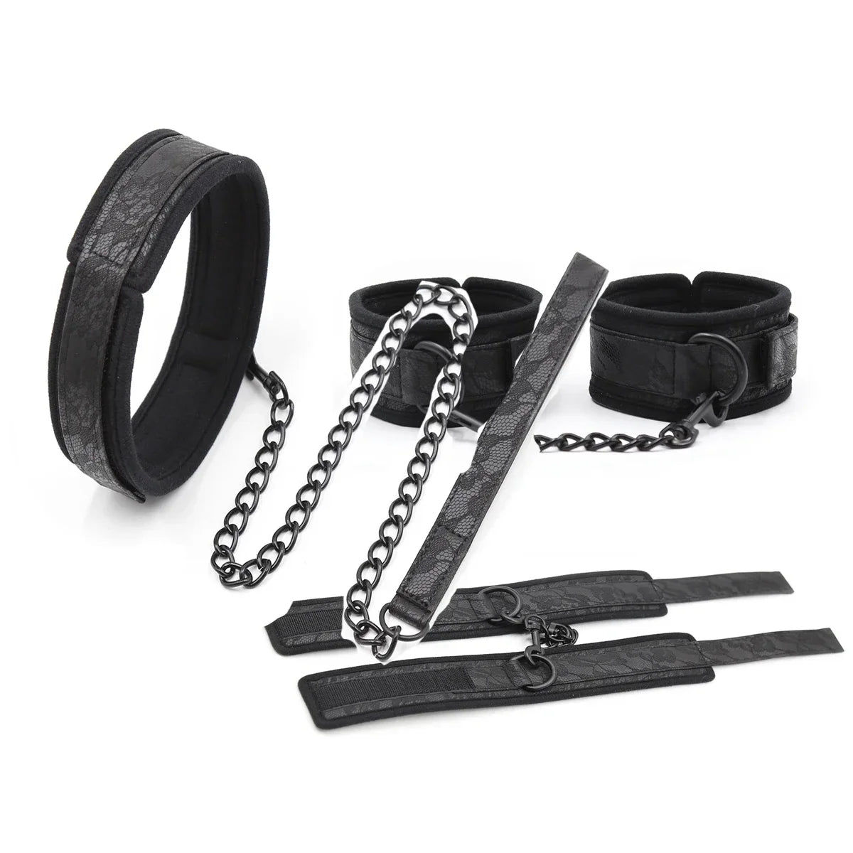 Adjustable Lace Neck Collar Handcuffs Ankle Cuffs Set Bdsm Slave Bondage Stainless Steel Spreader Bar Sex Toys for Couples Woman