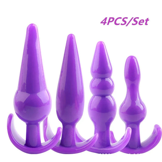 Anal Plug 4pcs Funny Butt Plug Backcourt Waterproof Silicone Comrades Adult Products Combination Set Massager Stick Training Kit