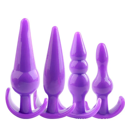 Anal Plug 4pcs Funny Butt Plug Backcourt Waterproof Silicone Comrades Adult Products Combination Set Massager Stick Training Kit