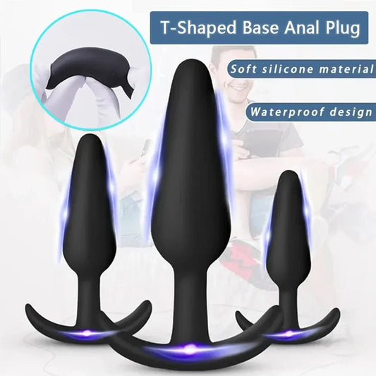 Anal Plug T-Shaped 3 Sizes Soft Silicone Anal Butt Plug Stimulator Anal Sex Toys for Men/Women Prostate Massager Trainer