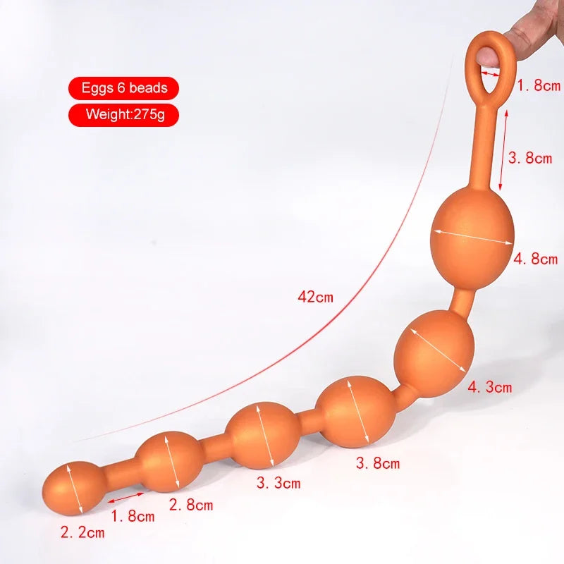 Anal plug with pull ring 6 beads butt plug gradient size soft/hard silicone anus prostate massage masturbation sex toy women men