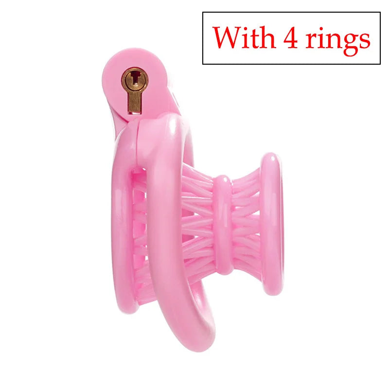 BDSM 2024 Pink Inverted Chastity Cage With 4 Size Cock ring For Man Brutal Adult Games Sissy Penis Ring Adult Erotic Sex Toy 18+