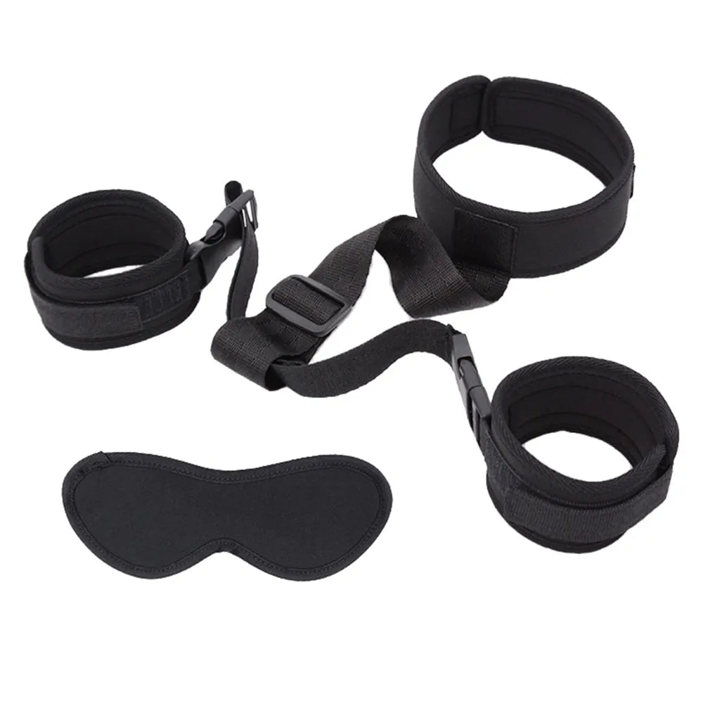 BDSM Bondage Handcuffs Eye Mask Neck Collar Slave Cuffs Restrain Ropes –  GXLOCK Store