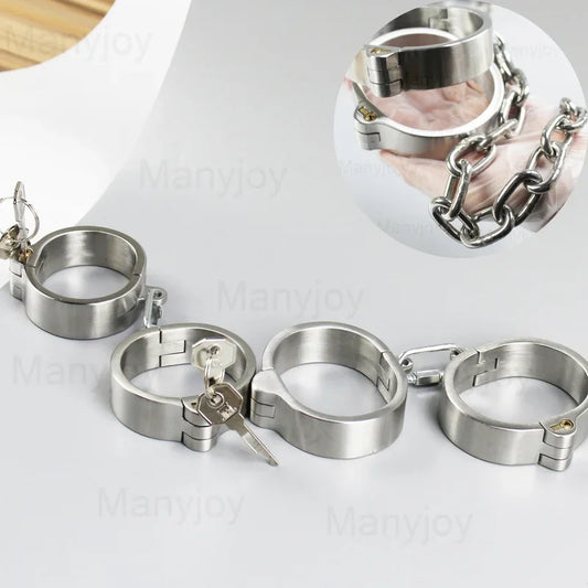 BDSM Bondage Stainless Steel Handcuff Wrist Metal Cuffs Binding Bolt Lock Gay  Slave Restraints Sex Toys for Female Male