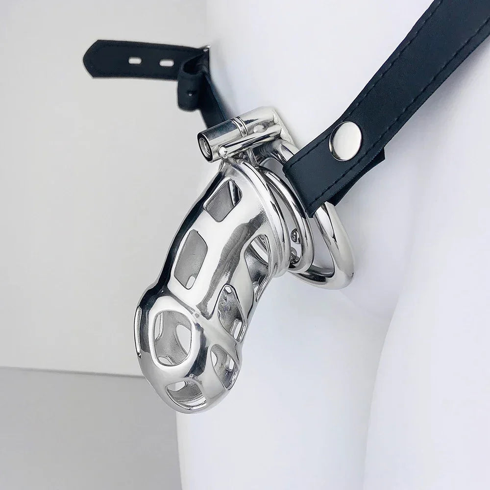 BDSM Chastity Cage Steel Cobra Strap Penis Rings Big Long Male Anti- Fall-off Cock Cage Lock Device Adults Sex Toys for Couple