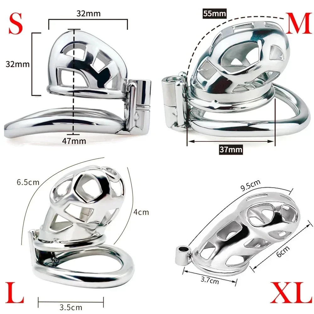 BDSM Chastity Cage Steel Cobra Strap Penis Rings Big Long Male Anti- Fall-off Cock Cage Lock Device Adults Sex Toys for Couple