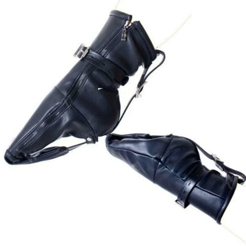 BDSM Feet Hoof Binder Harness Cuff PU Leather Socks Booties Bondage Restraint Zipper Locking Straps Roleplay Sex Toy for Couple