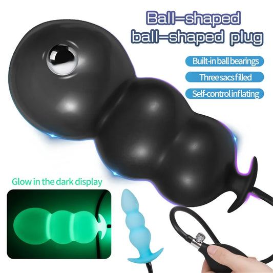 BDSM Huge Inflatable Anal Plug Dildo Pump Prostate Massager Anus Expander 3 Beads Inflated Butt Plug with Balls Adult Sex Toys