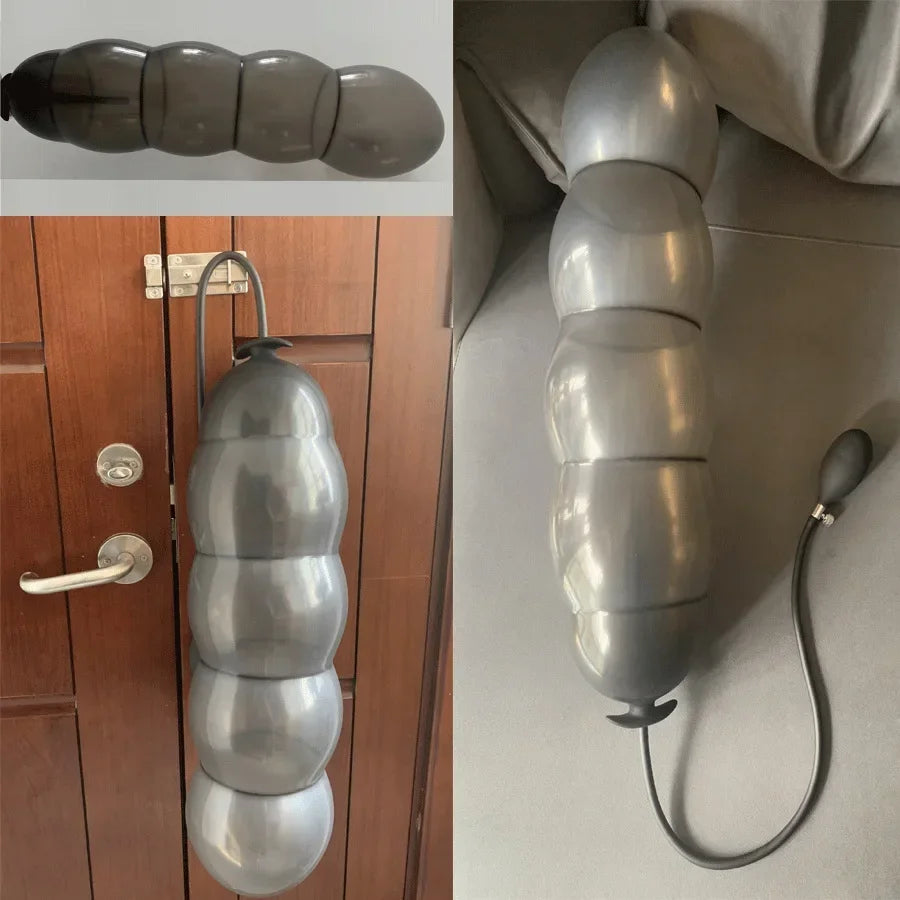 BDSM Huge Inflatable Anal Plug Dildo Pump Prostate Massager Anus Expander 5 Beads Inflated Butt Plug with Balls Adult Sex Toys