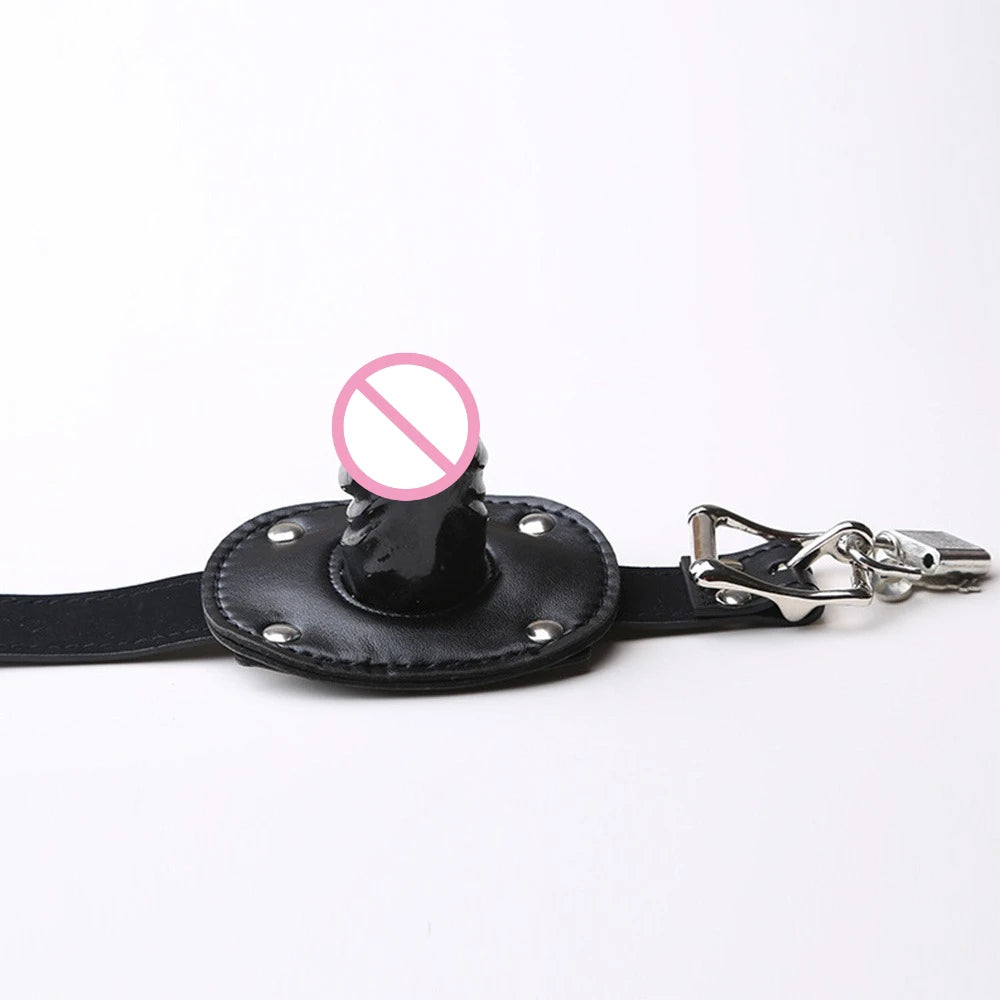 BDSM Leather Silicone Penis Mouth Ball Gag With Bondage Restraints Oral Dildo Plug Harness For Couple Sex Adult Supplies