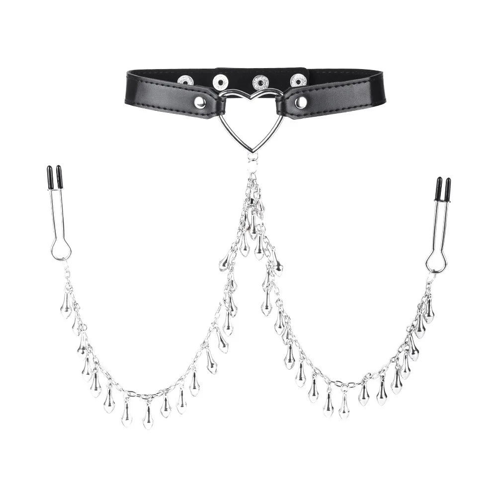 BDSM Neck Choker Collar with Nipple Clamps Chain Adjustable Metal Clamps Necklaces Accessories for Women Adult Toys Sex Pleasure