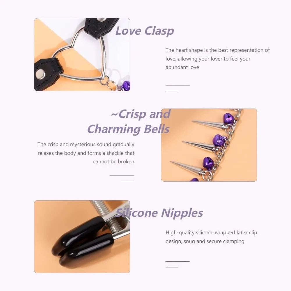 BDSM Neck Choker Collar with Nipple Clamps Chain Adjustable Metal Clamps Necklaces Accessories for Women Adult Toys Sex Pleasure