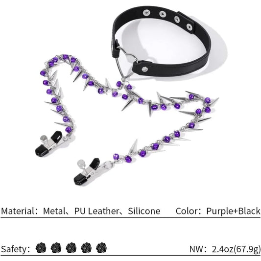 BDSM Neck Choker Collar with Nipple Clamps Chain Adjustable Metal Clamps Necklaces Accessories for Women Adult Toys Sex Pleasure