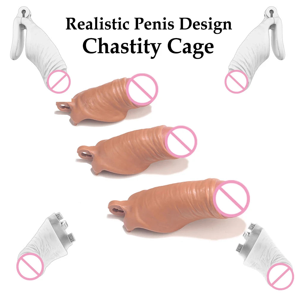 BDSM New Skin Male Chastity Device Ball Lock Bondage Trainer With4 Size Penis Rings Lightweight Cock Cages Sextoys For Men Sissy