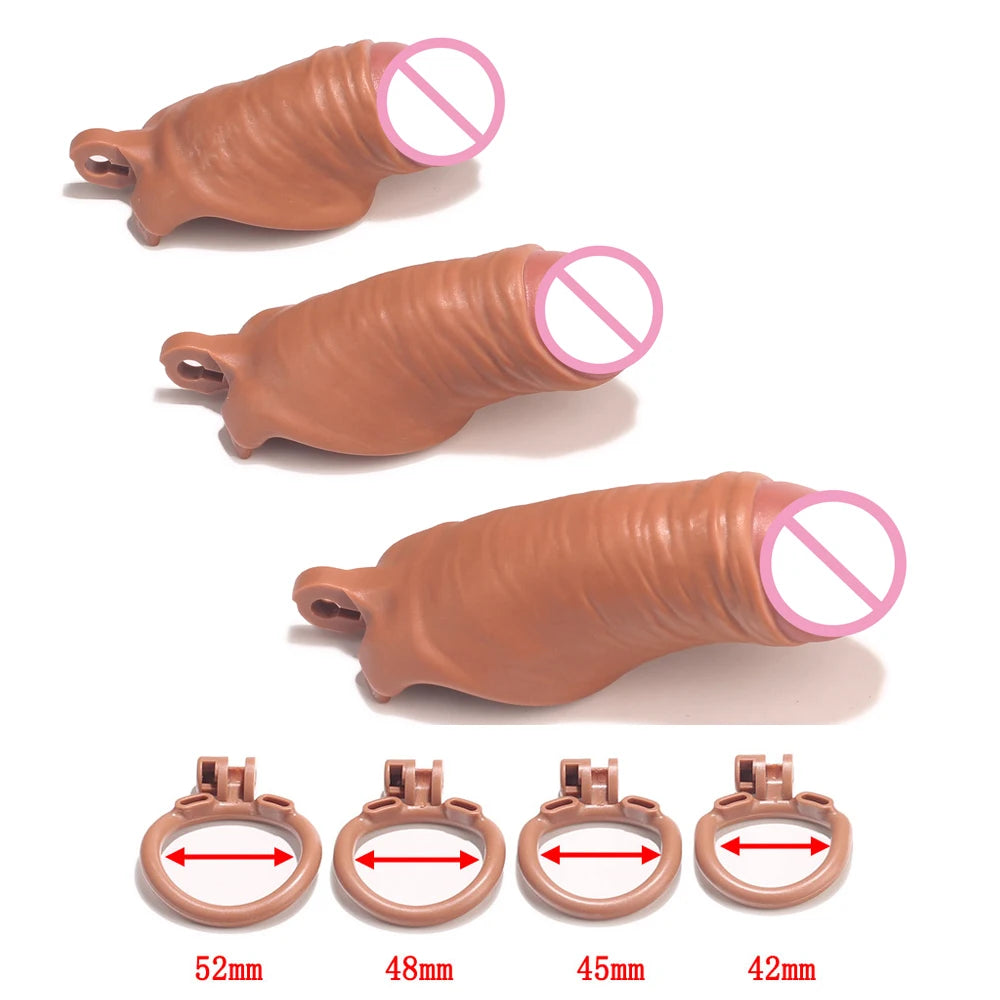 BDSM New Skin Male Chastity Device Ball Lock Bondage Trainer With4 Size Penis Rings Lightweight Cock Cages Sextoys For Men Sissy