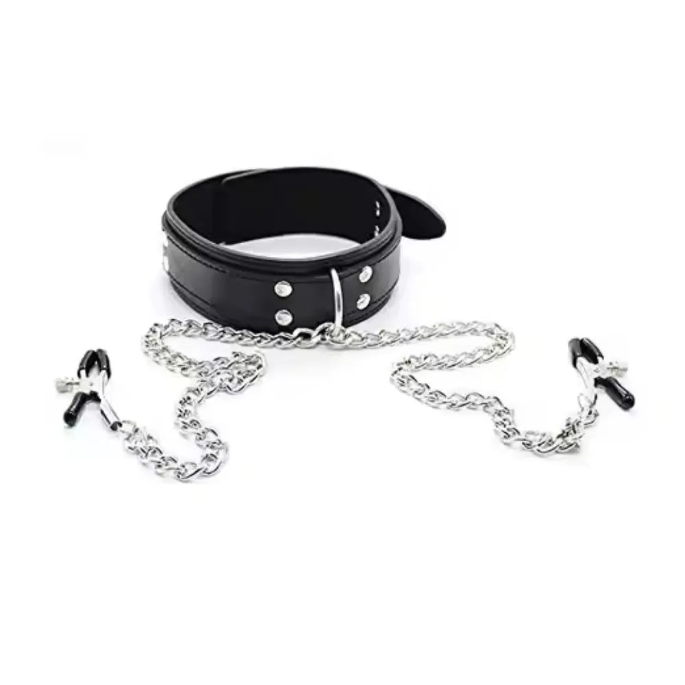 BDSM Restraints Sex Toys for Couples Adjustable Nipple Clamps and Neck Collar Sex Collar Nipple Toys for Adult Bondage Gear