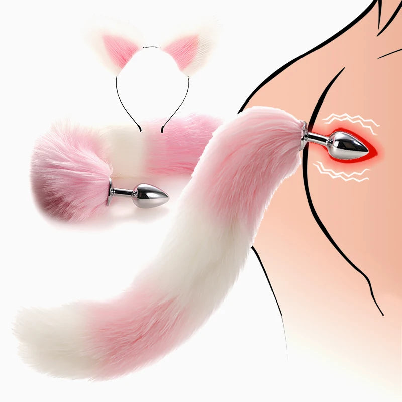 BDSM Toy Fox Tail Anal Plug with Hairpin Flirting Metal Butt Plug Tail Sex Toys for Woman Man Couples Cosplay Adult Game Shop