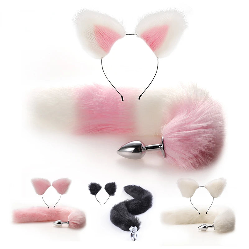 BDSM Toy Fox Tail Anal Plug with Hairpin Flirting Metal Butt Plug Tail Sex Toys for Woman Man Couples Cosplay Adult Game Shop