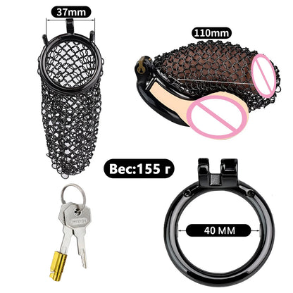 Bdsm Black Gauze Chastity Cage Device Metal Mesh Hollow Cock Cage Stainless Steel Sissy Penis Rings Birdcage Adults Sex Toys 18+