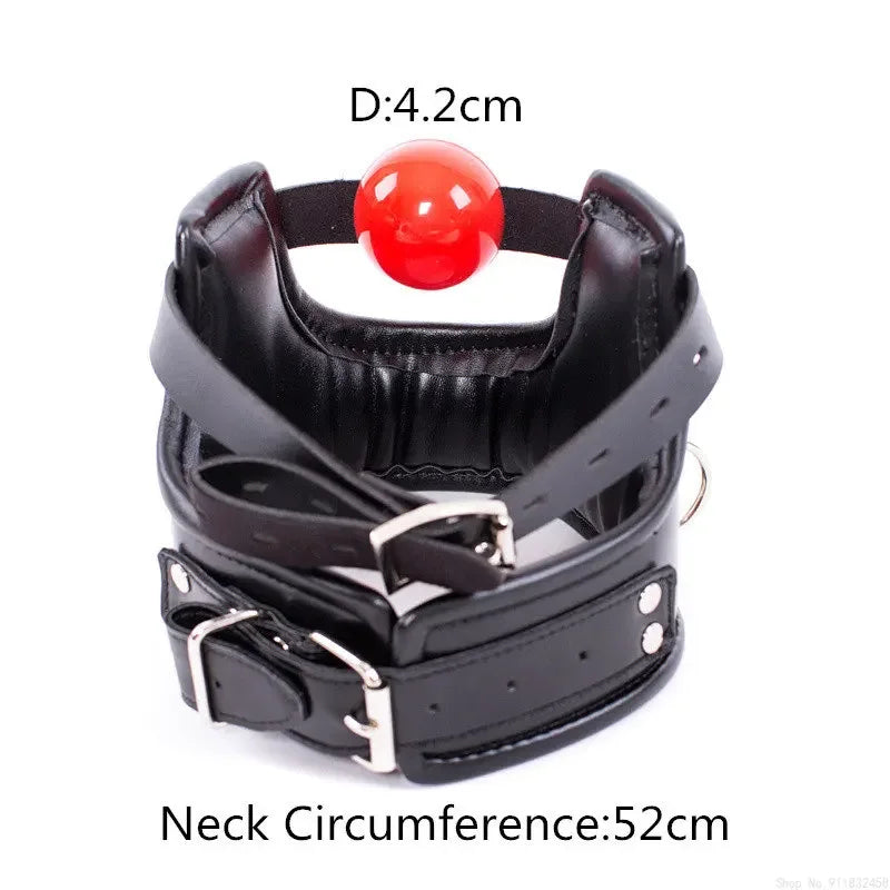 Bdsm Bondage Flirt Toys of Sex Slave Spong Leather Adjustable Collar with Silicone Open Mouth Ball Gag for Men Women Couples Men