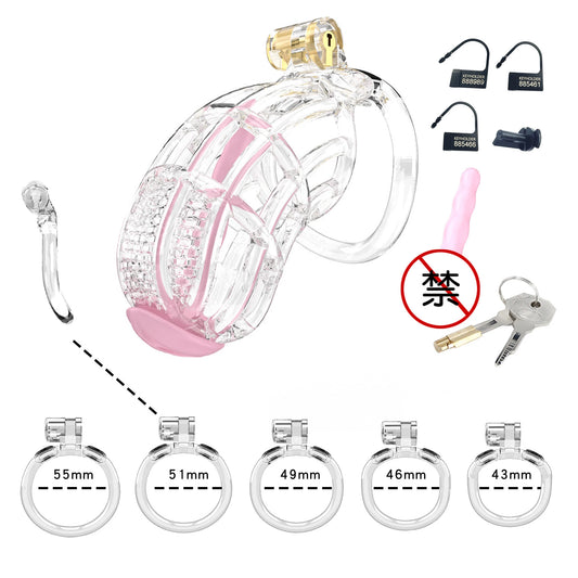 Bdsm Honeycomb Clear Male Chastity Cage정조대 3D Printed Lightweight 5 Sizes Penis Cock Cage Lock With 5 Base Ring Sex Toys For Men