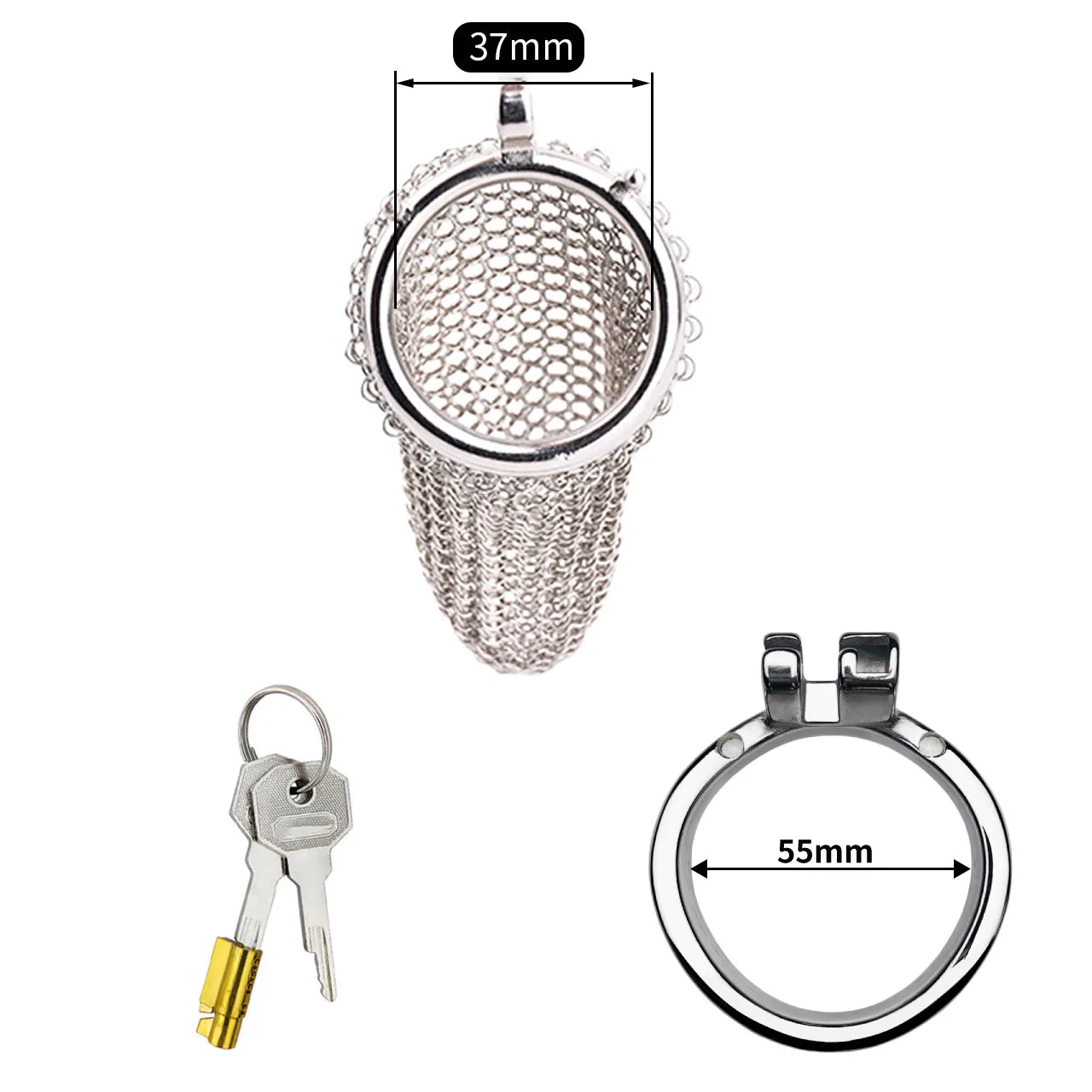 Bdsm Men's Stainless Steel Mesh Chastity Cage Smooth Small Cock Lock Lightweight Erect Denial Control Penis Lock Sex Toy For Men