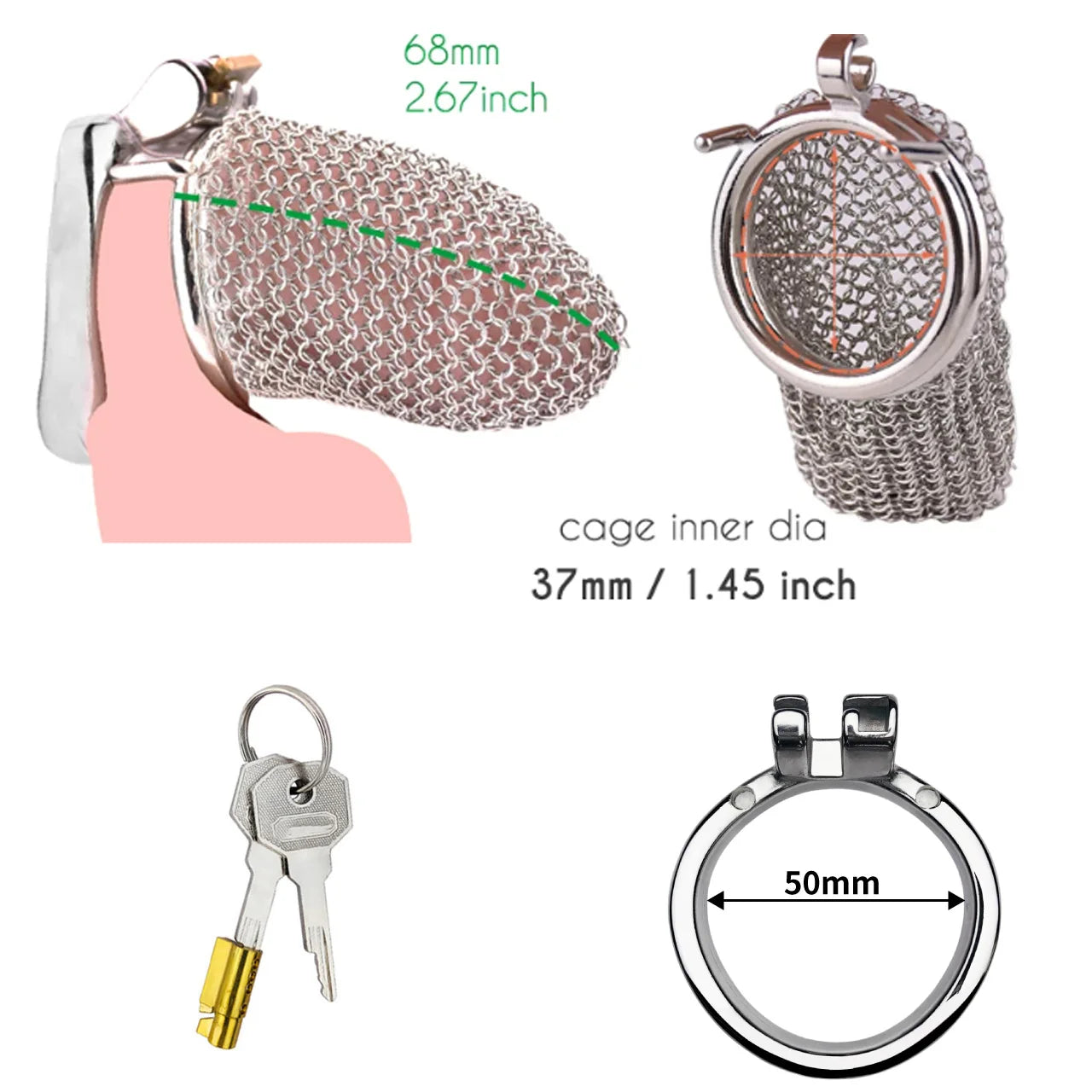 Bdsm Men's Stainless Steel Mesh Chastity Cage Smooth Small Cock Lock Lightweight Erect Denial Control Penis Lock Sex Toy For Men