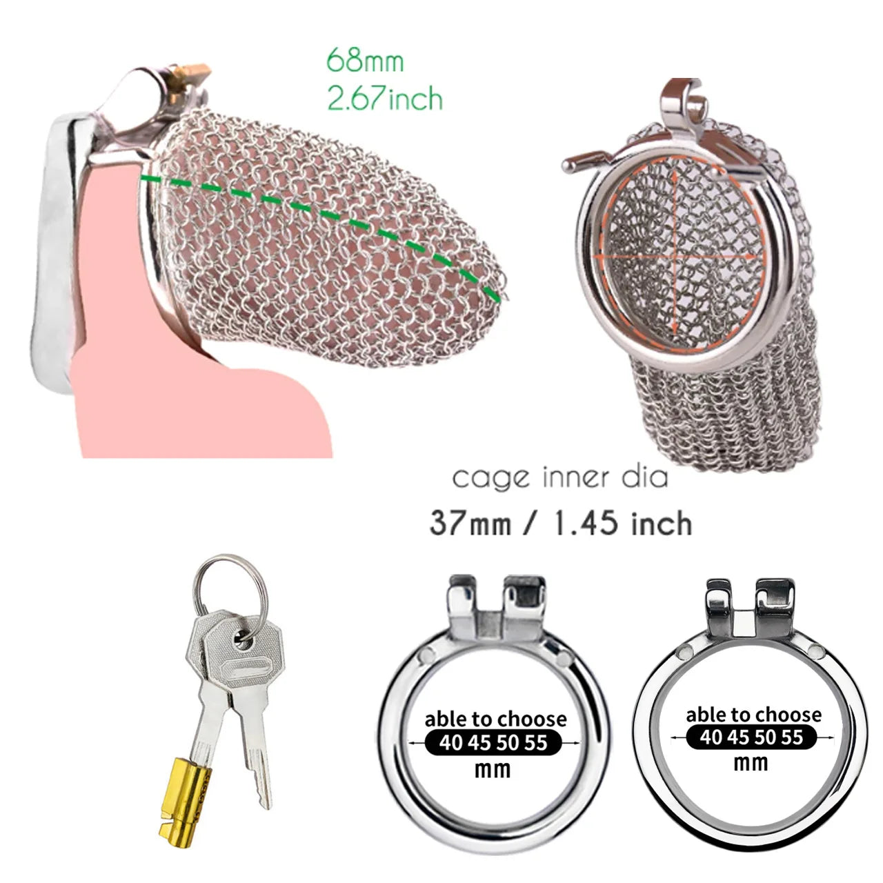 Bdsm Men's Stainless Steel Mesh Chastity Cage Smooth Small Cock Lock Lightweight Erect Denial Control Penis Lock Sex Toy For Men