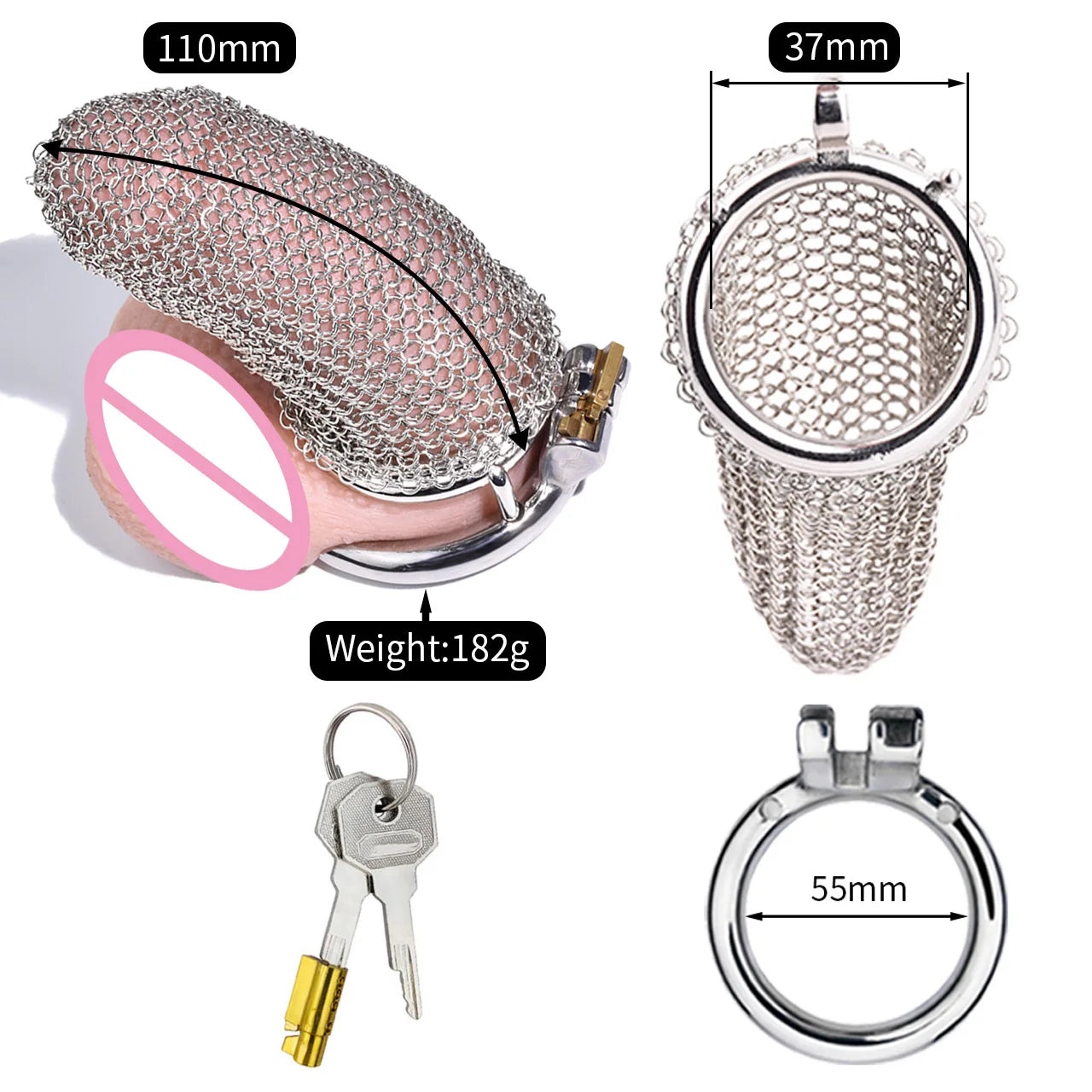 Bdsm Men's Stainless Steel Mesh Chastity Cage Smooth Small Cock Lock Lightweight Erect Denial Control Penis Lock Sex Toy For Men