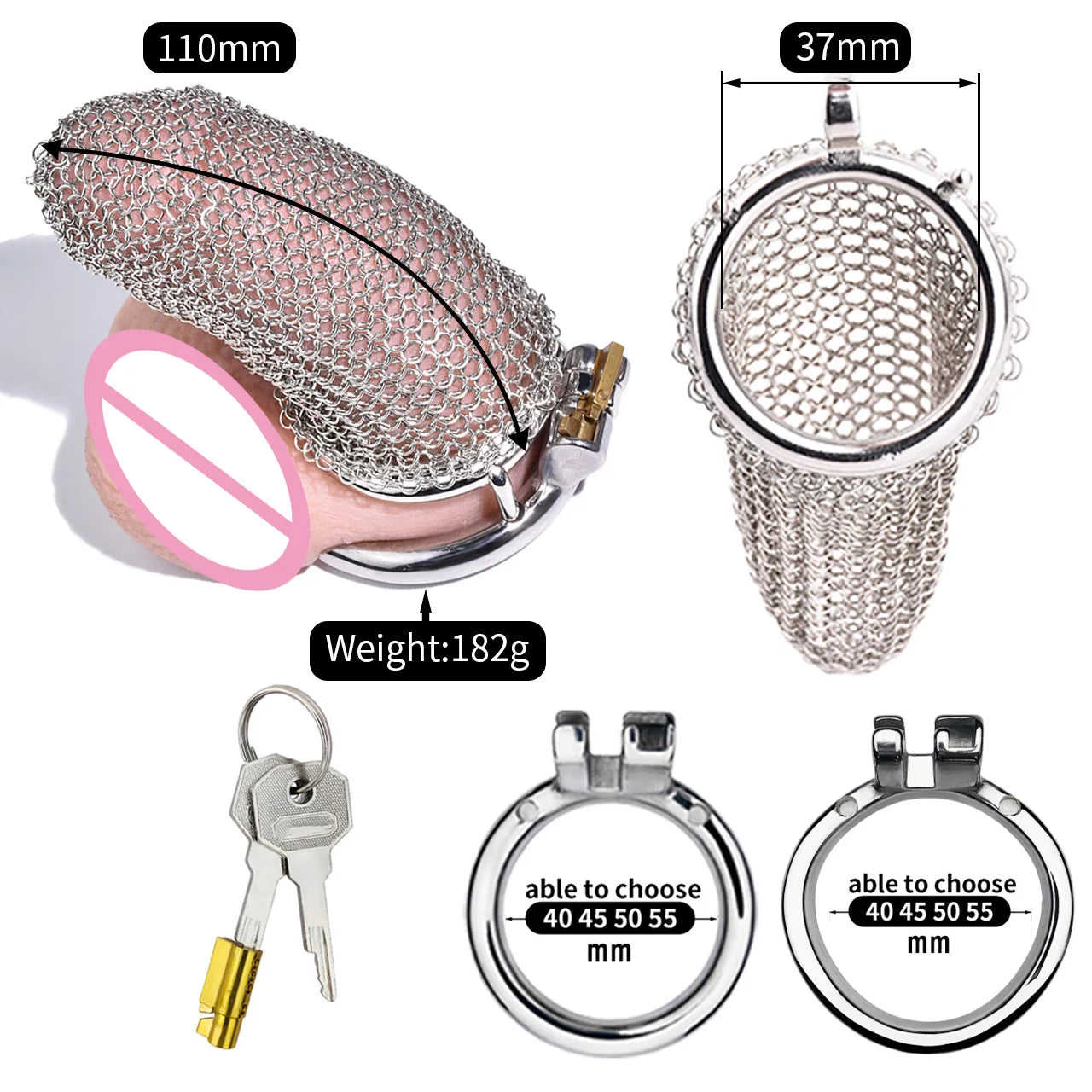 Bdsm Men's Stainless Steel Mesh Chastity Cage Smooth Small Cock Lock Lightweight Erect Denial Control Penis Lock Sex Toy For Men