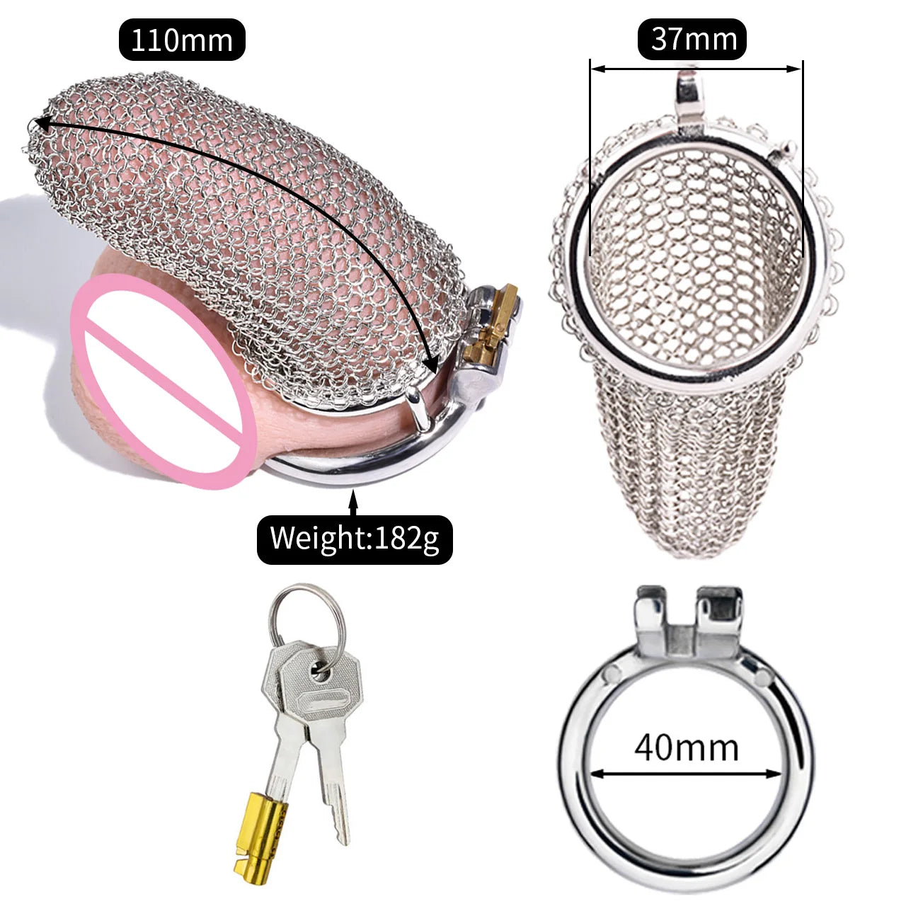 Bdsm Men's Stainless Steel Mesh Chastity Cage Smooth Small Cock Lock Lightweight Erect Denial Control Penis Lock Sex Toy For Men