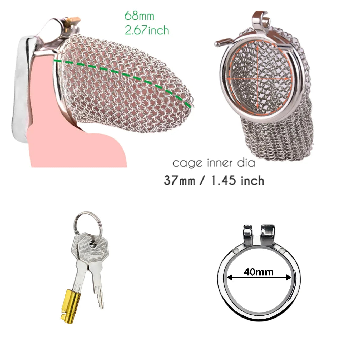 Bdsm Men's Stainless Steel Mesh Chastity Cage Smooth Small Cock Lock Lightweight Erect Denial Control Penis Lock Sex Toy For Men