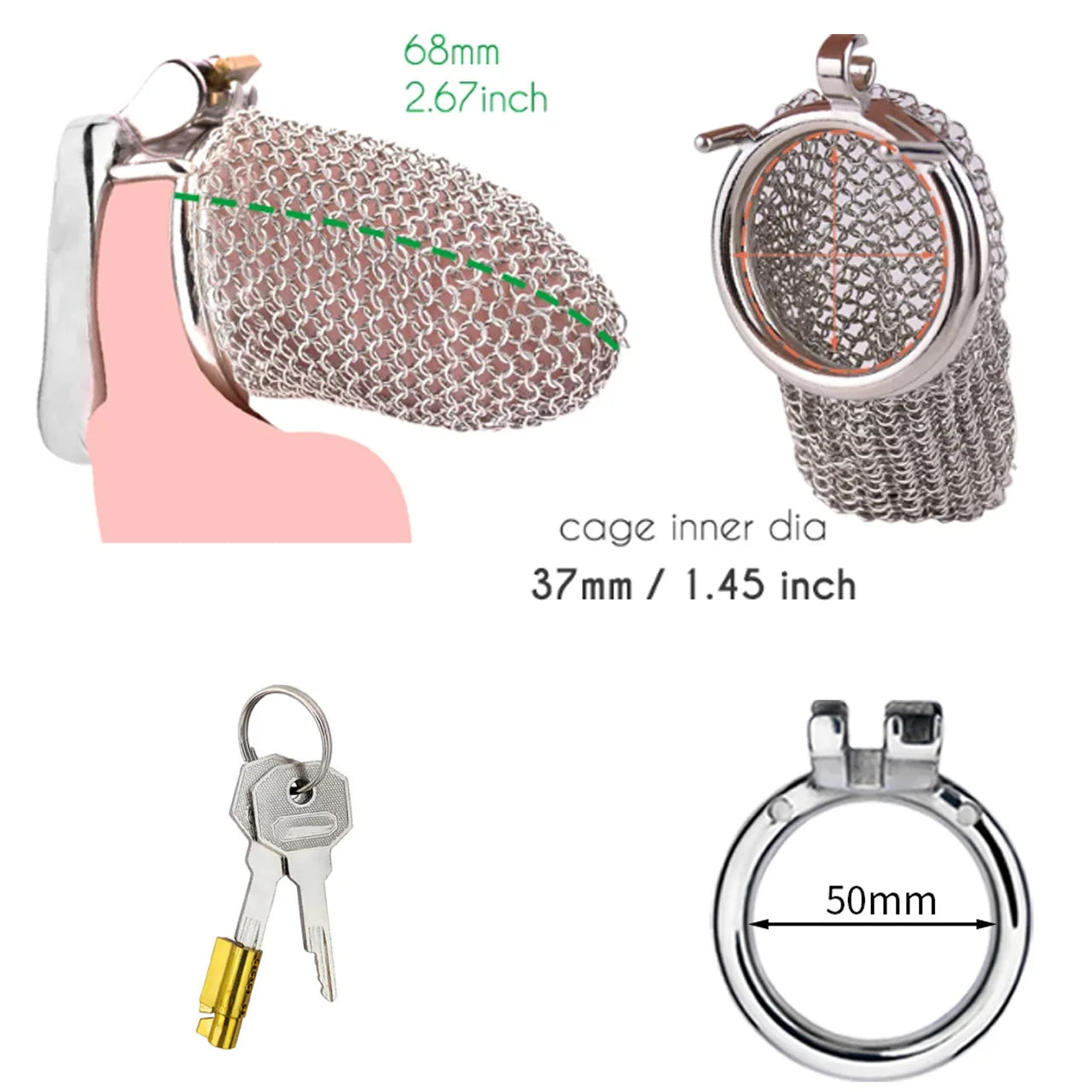 Bdsm Men's Stainless Steel Mesh Chastity Cage Smooth Small Cock Lock Lightweight Erect Denial Control Penis Lock Sex Toy For Men