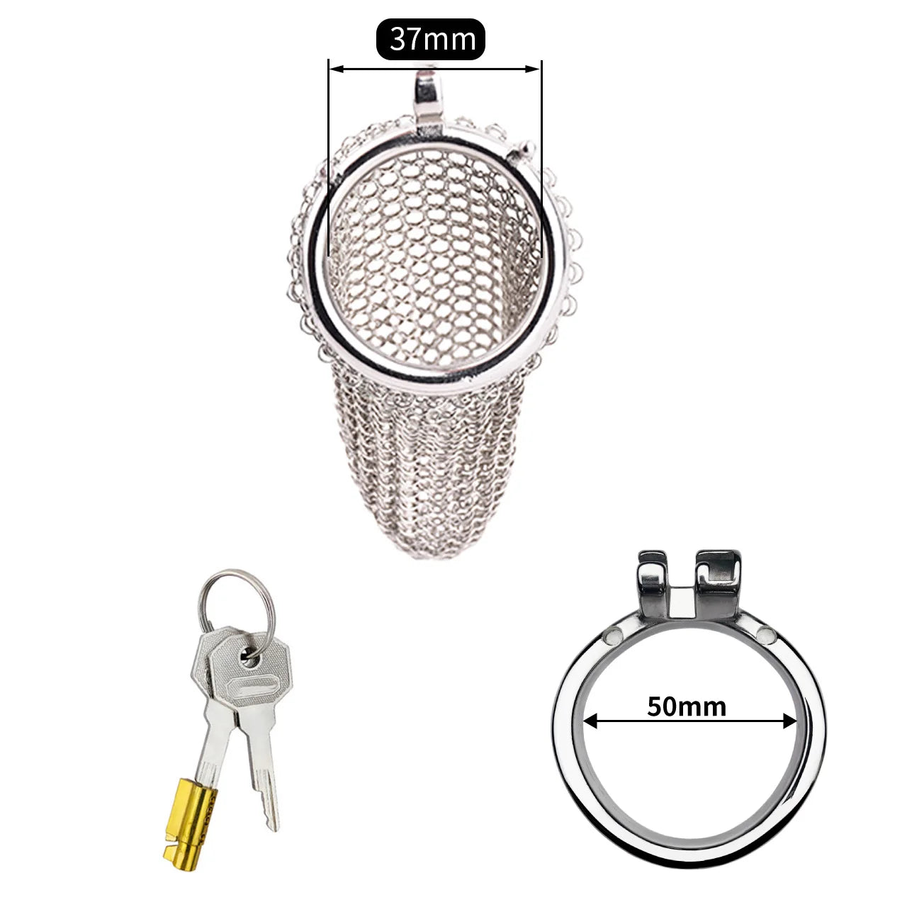 Bdsm Men's Stainless Steel Mesh Chastity Cage Smooth Small Cock Lock Lightweight Erect Denial Control Penis Lock Sex Toy For Men