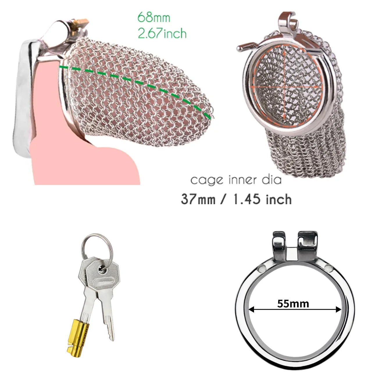 Bdsm Men's Stainless Steel Mesh Chastity Cage Smooth Small Cock Lock Lightweight Erect Denial Control Penis Lock Sex Toy For Men