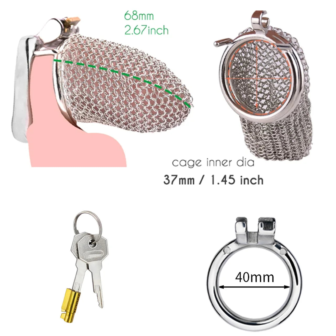 Bdsm Men's Stainless Steel Mesh Chastity Cage Smooth Small Cock Lock Lightweight Erect Denial Control Penis Lock Sex Toy For Men