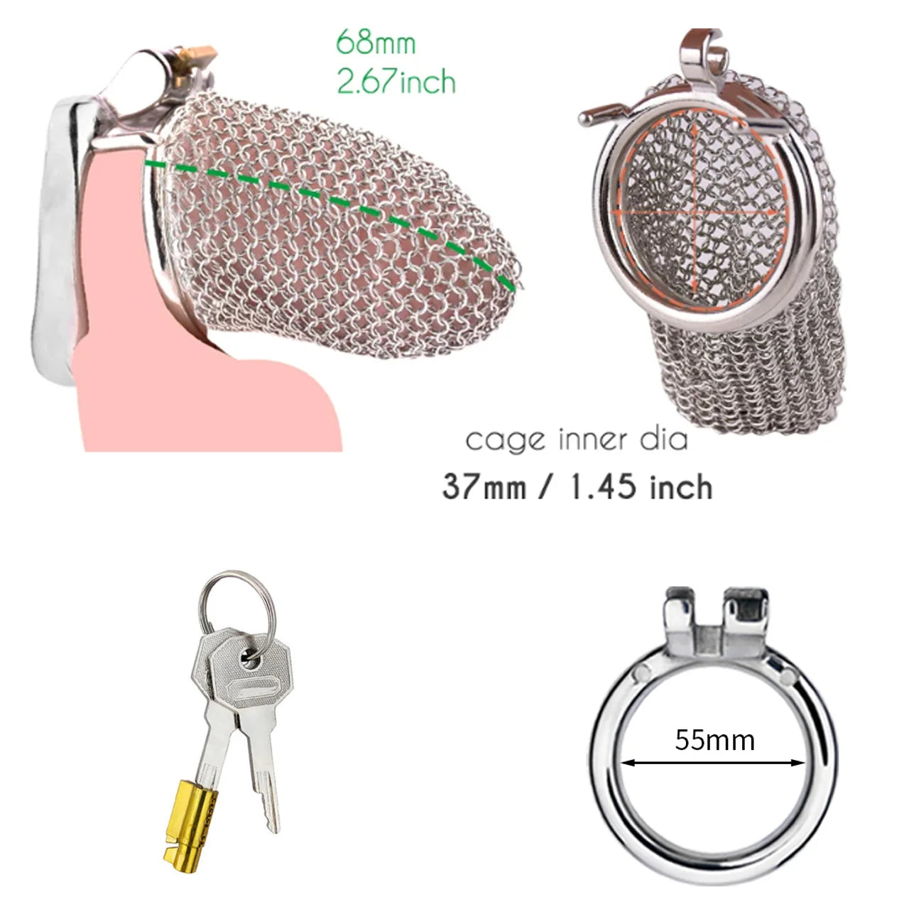 Bdsm Men's Stainless Steel Mesh Chastity Cage Smooth Small Cock Lock Lightweight Erect Denial Control Penis Lock Sex Toy For Men