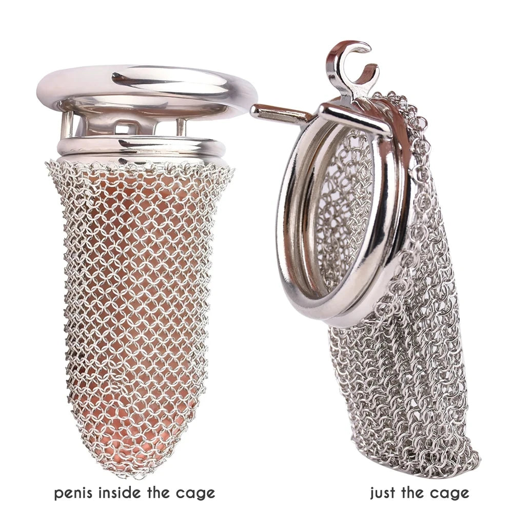 Bdsm Men's Stainless Steel Mesh Chastity Cage Smooth Small Cock Lock Lightweight Erect Denial Control Penis Lock Sex Toy For Men