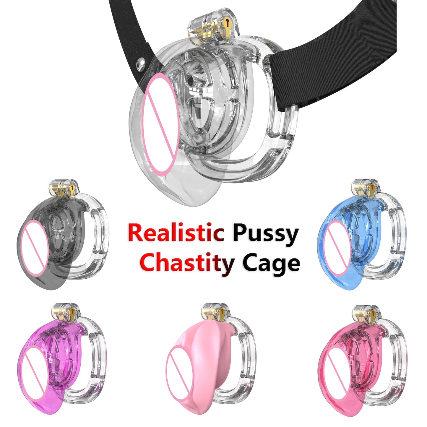 Bdsm Realistic Pussy Design Chastity Cage 정조대 Sissy Chastity Device Lightweight Cock Cage with 5 Base Rings Sex Toys for Man Gay